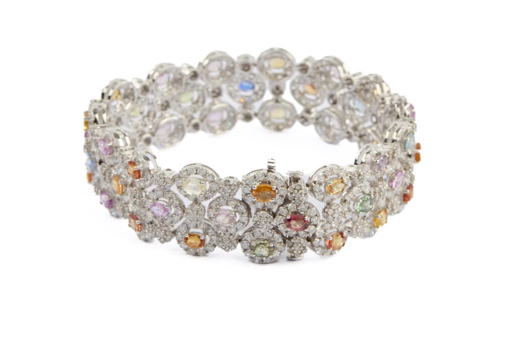 18K WHITE GOLD DIAMOND AND GEMSTONE BRACELET - Image 2