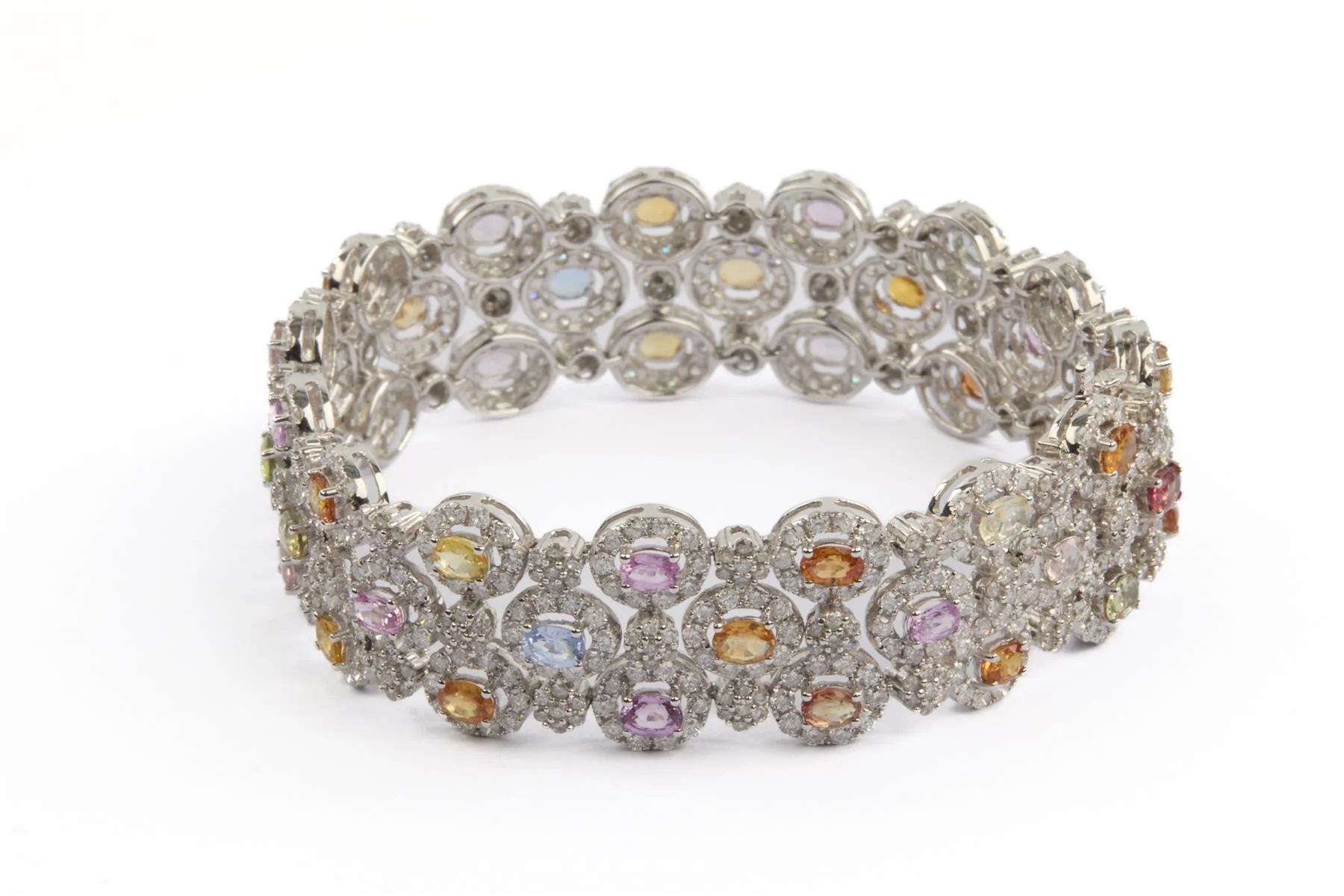 18K WHITE GOLD DIAMOND AND GEMSTONE BRACELET - Image 3