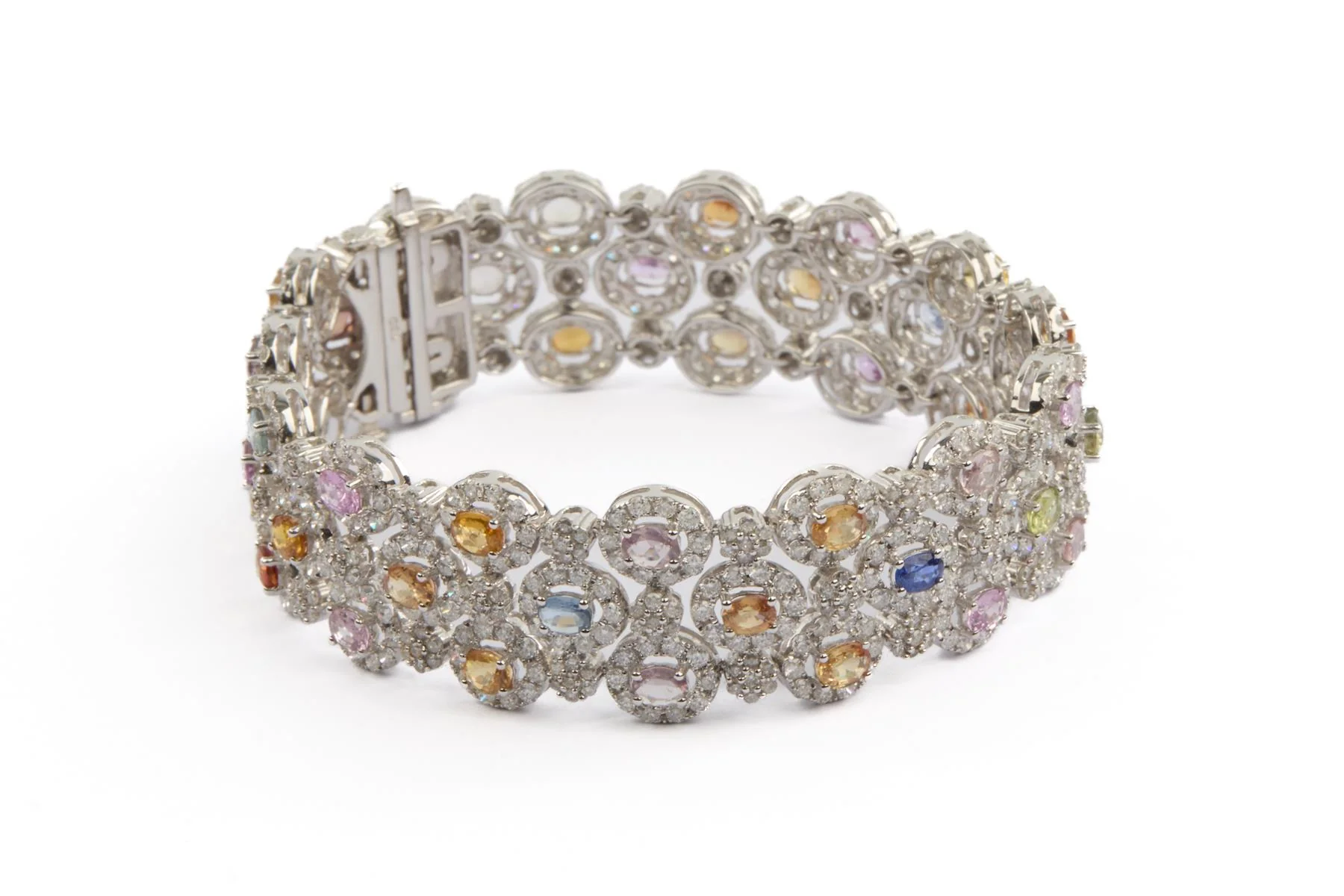 18K WHITE GOLD DIAMOND AND GEMSTONE BRACELET - Image 5