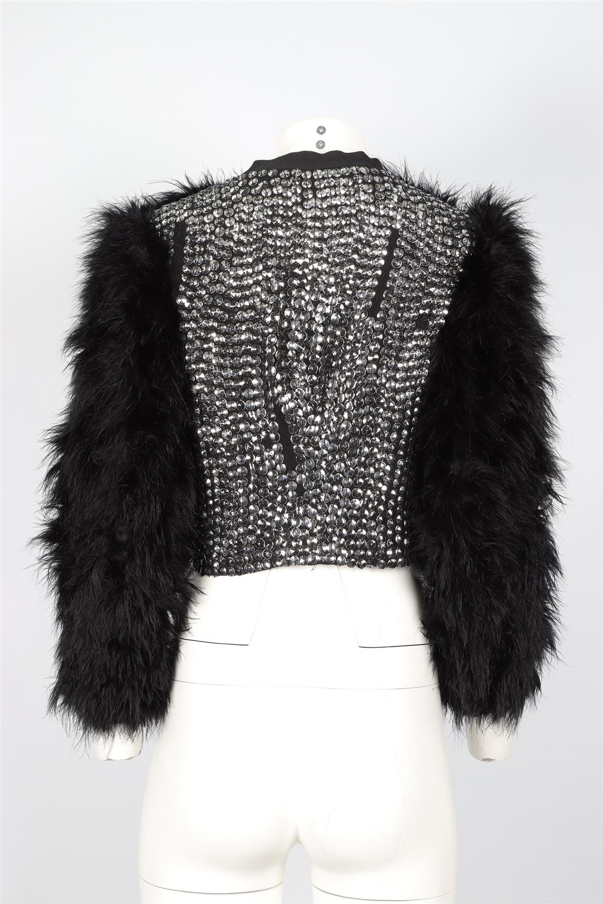 3.1 PHILLIP LIM BLACK SEQUIN AND FEATHER JACKET US 4 UK 8 - Image 4