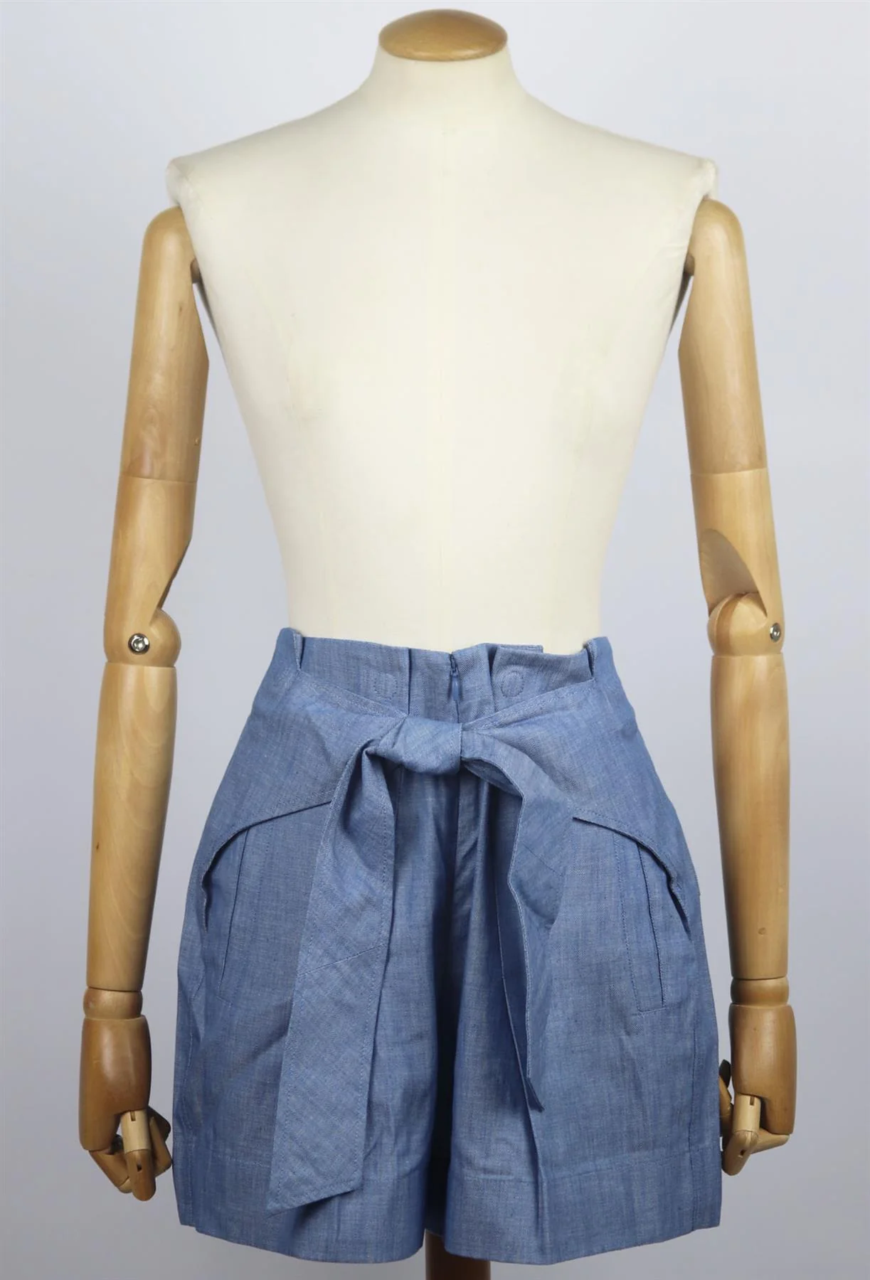 3.1 PHILLIP LIM TIE FRONT COTTON CHAMBRAY SHORTS US 2 UK 6 - Image 2