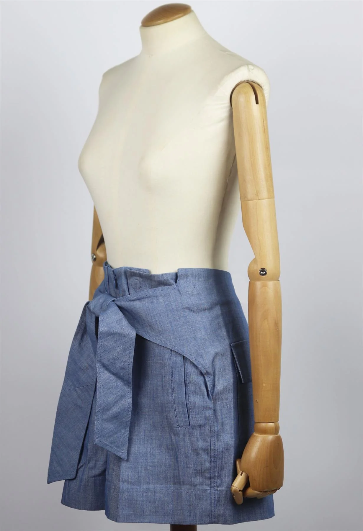 3.1 PHILLIP LIM TIE FRONT COTTON CHAMBRAY SHORTS US 2 UK 6 - Image 3