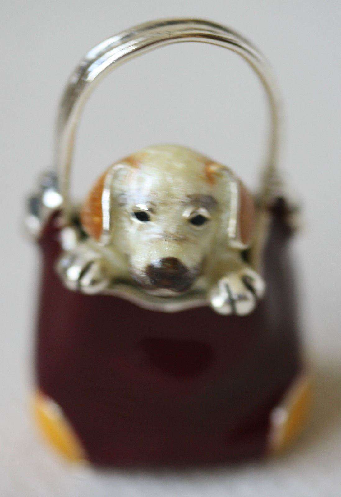 925 STERLING SOLID SILVER AND ENAMEL DOG IN A BAG SATURNO ITALIAN MINATURE - Image 3
