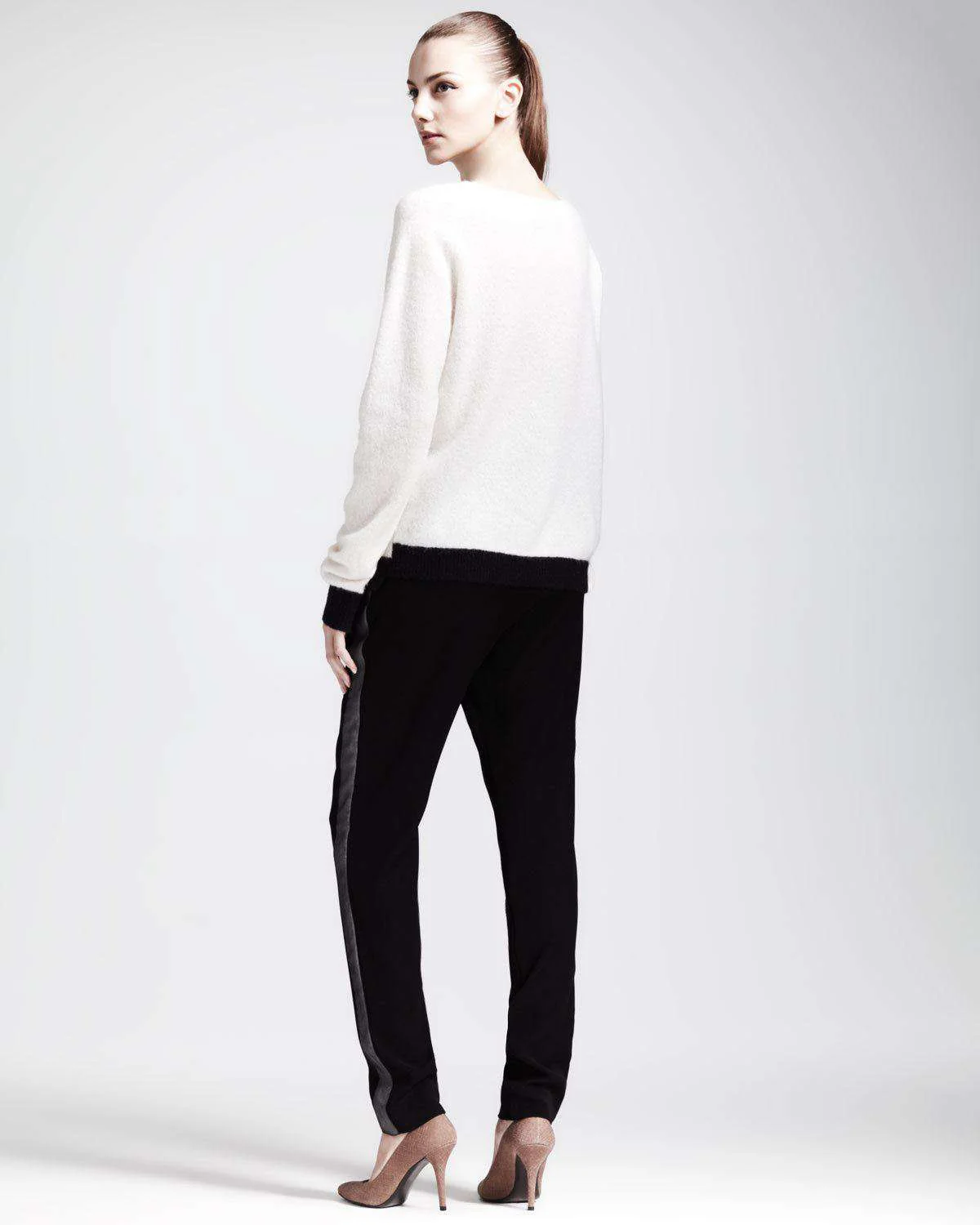 A.L.C. ALICE CREAM BLACK BOATNECK SWEATER JUMPER MEDIUM - Image 8