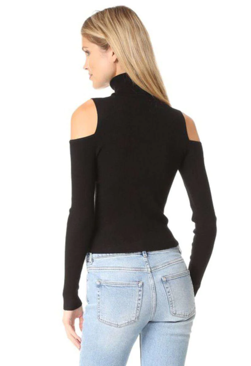 A.L.C. MERVYN RIBBED BLACK CUT OUT SWEATER MEDIUM - Image 2