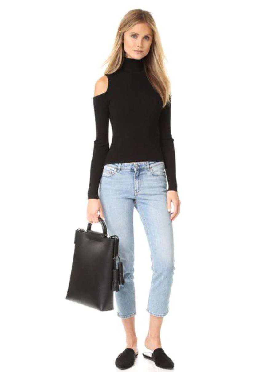 A.L.C. MERVYN RIBBED BLACK CUT OUT SWEATER MEDIUM - Image 5