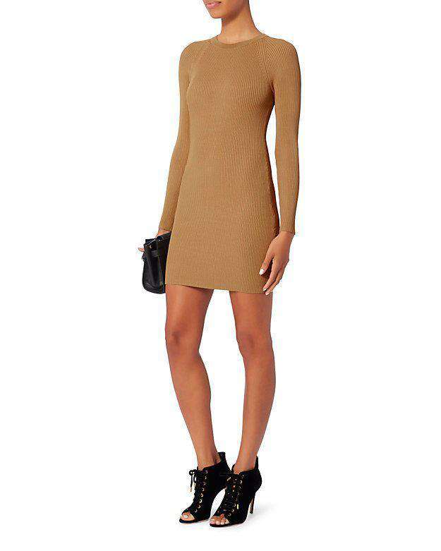 A.L.C. NICK LONG-SLEEVE BEIGE RIBBED STRETCH DRESS SMALL - Image 6
