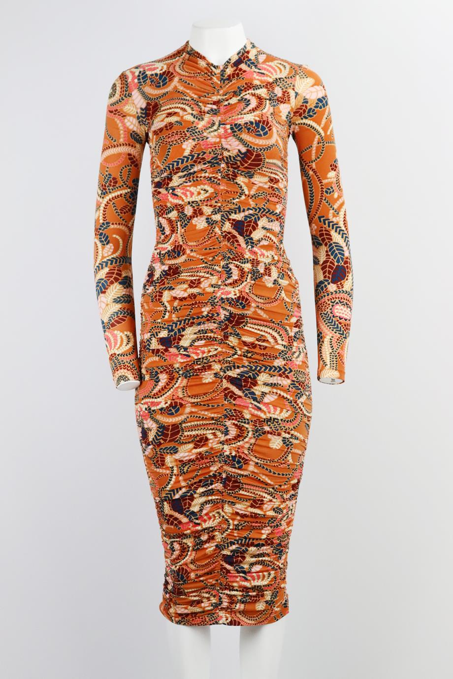 A.L.C. RUCHED PRINTED STRETCH CREPE MIDI DRESS XSMALL - Image 2
