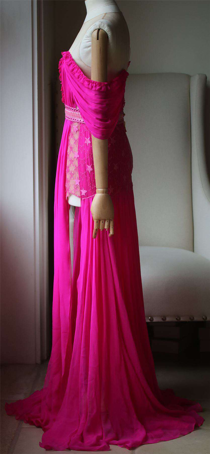 AADNEVIK FRENCH LACE SILK CHIFFON GOWN WITH LEATHER DETAIL SMALL - Image 3