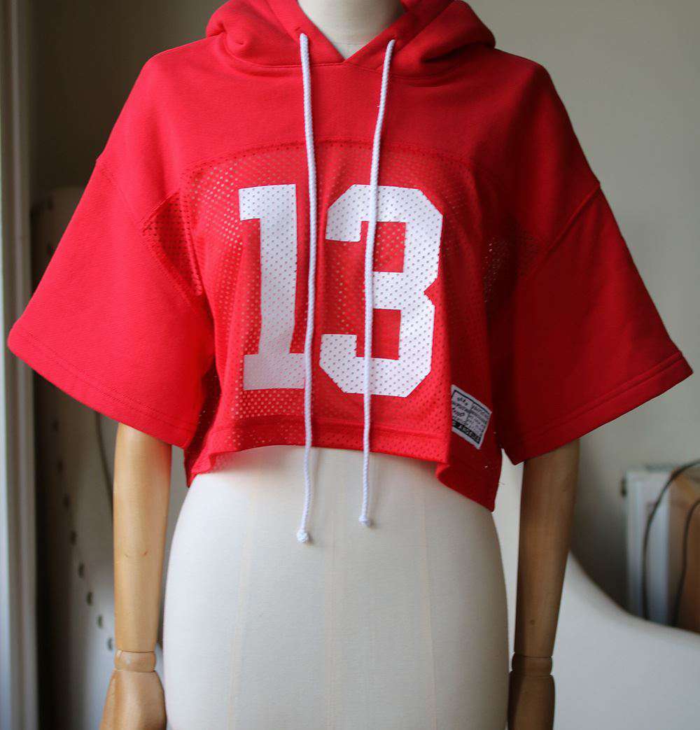 ADAPTATION / BORN X RAISED CROPPED FOOTBALL JERSEY HOODIE SMALL - Image 3