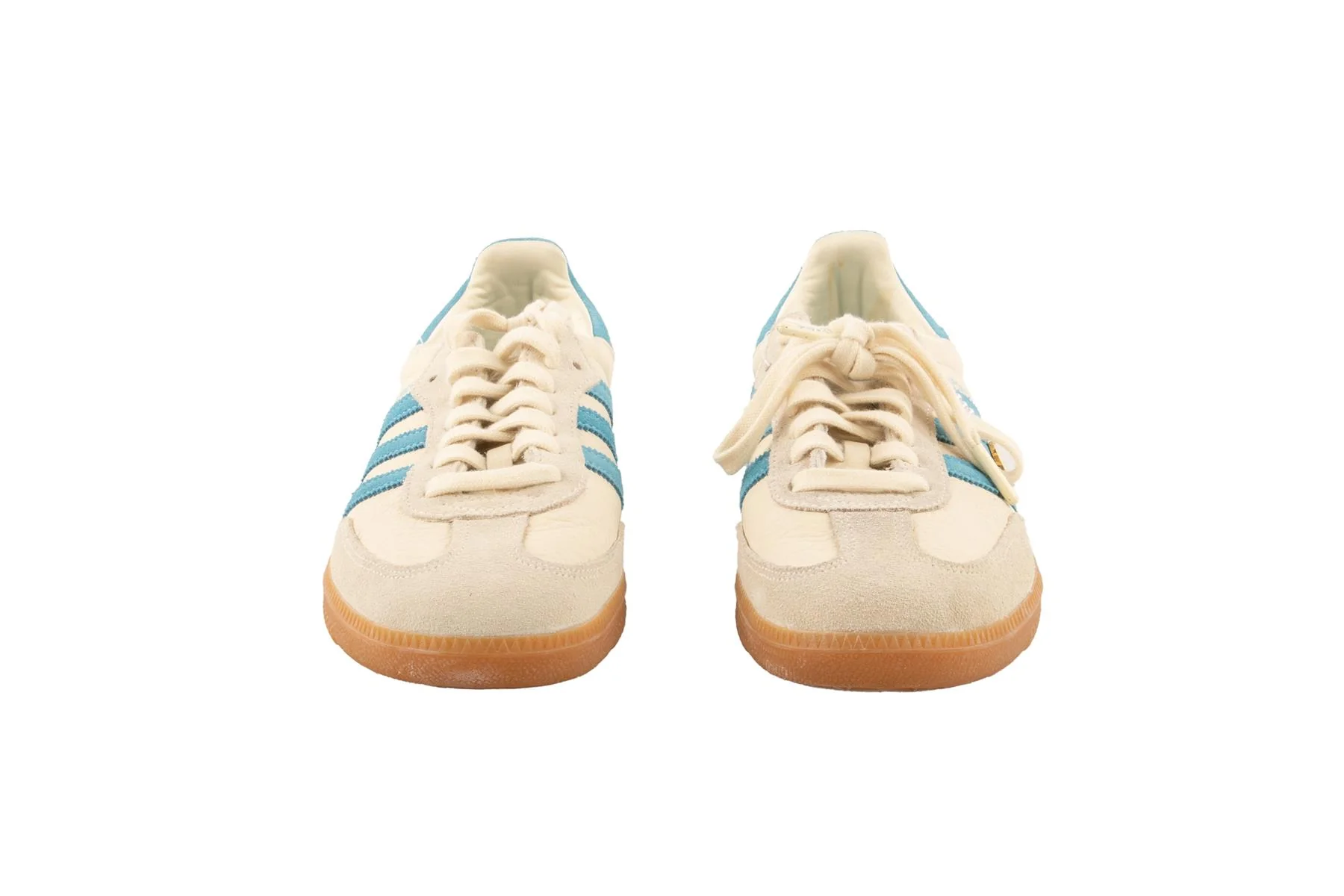 ADIDAS + SPORTY & RICH BEIGE SAMBA CREAM BLUE SNEAKERS UK 6 EU 39 US 9 - Image 3