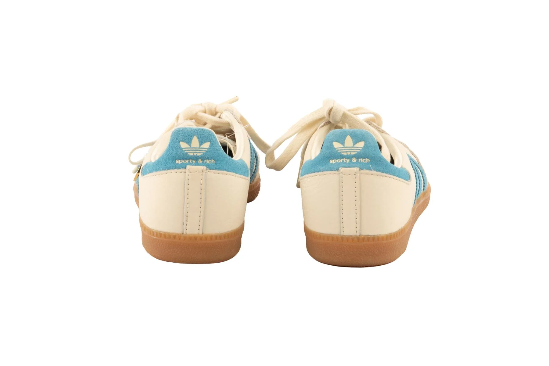 ADIDAS + SPORTY & RICH BEIGE SAMBA CREAM BLUE SNEAKERS UK 6 EU 39 US 9 - Image 5