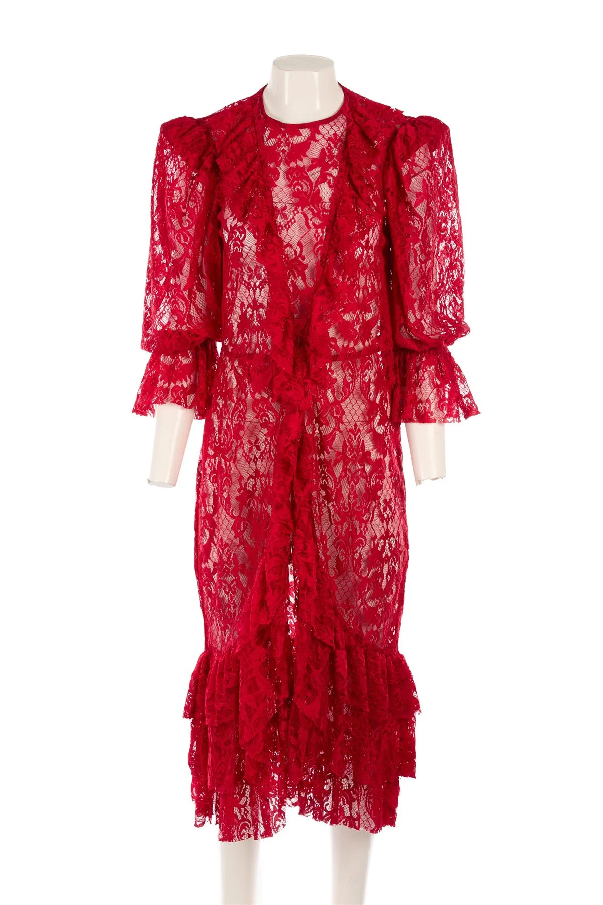 ADRIANNA DEGREAS RED LACE MIDI DRESS LARGE - Image 2