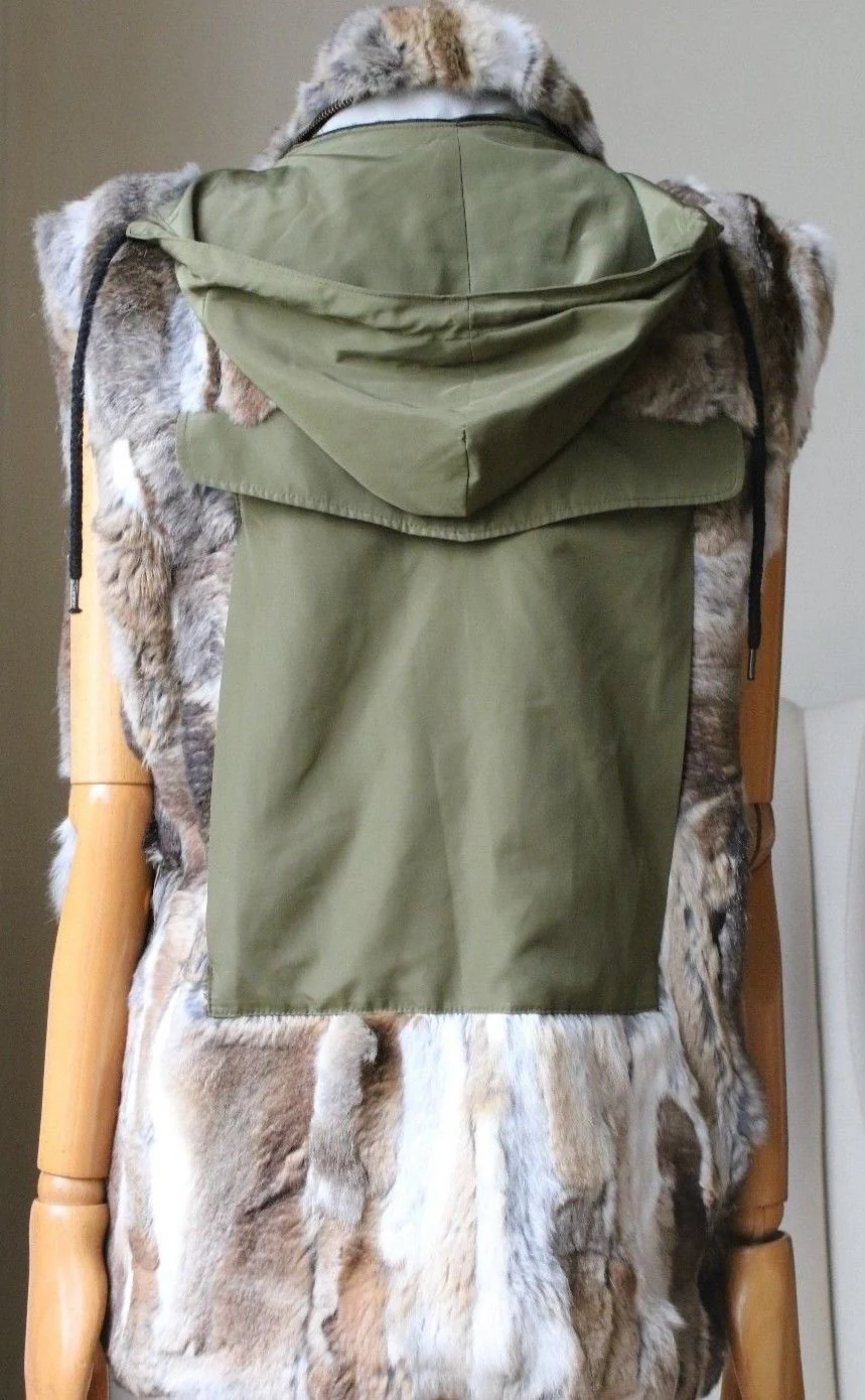 ADRIENNE LANDAU RABBIT ARMY VEST GILET SMALL - Image 3