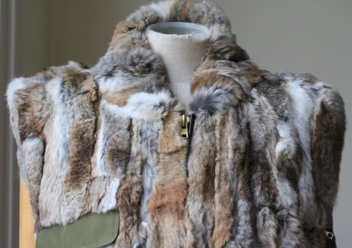 ADRIENNE LANDAU RABBIT ARMY VEST GILET SMALL - Image 5