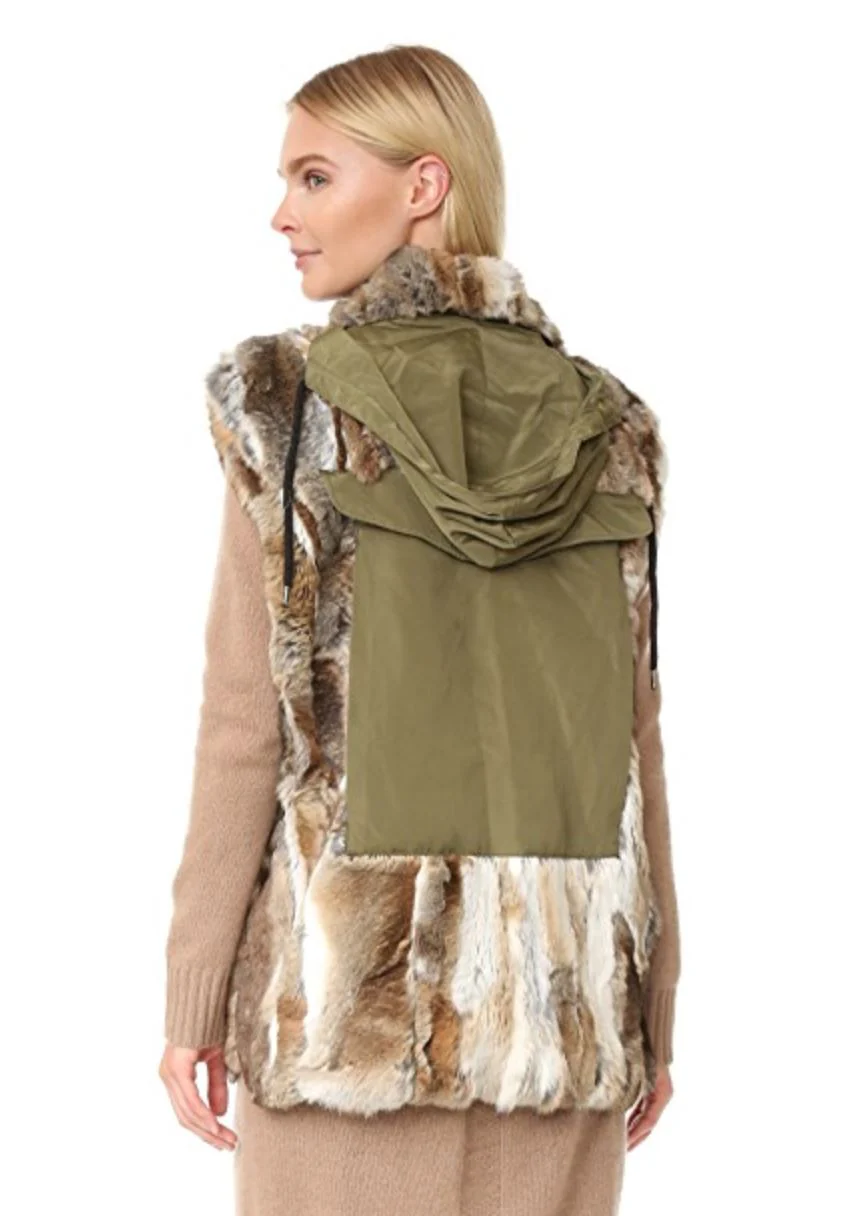 ADRIENNE LANDAU RABBIT ARMY VEST GILET SMALL - Image 8