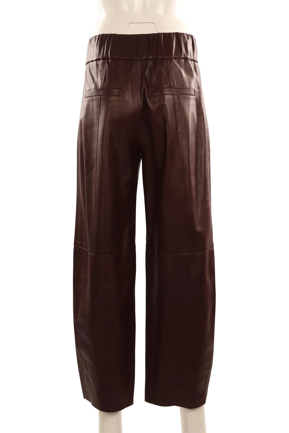AERON BURGUNDY LEATHER BARREL LEG PANTS SMALL - Image 4