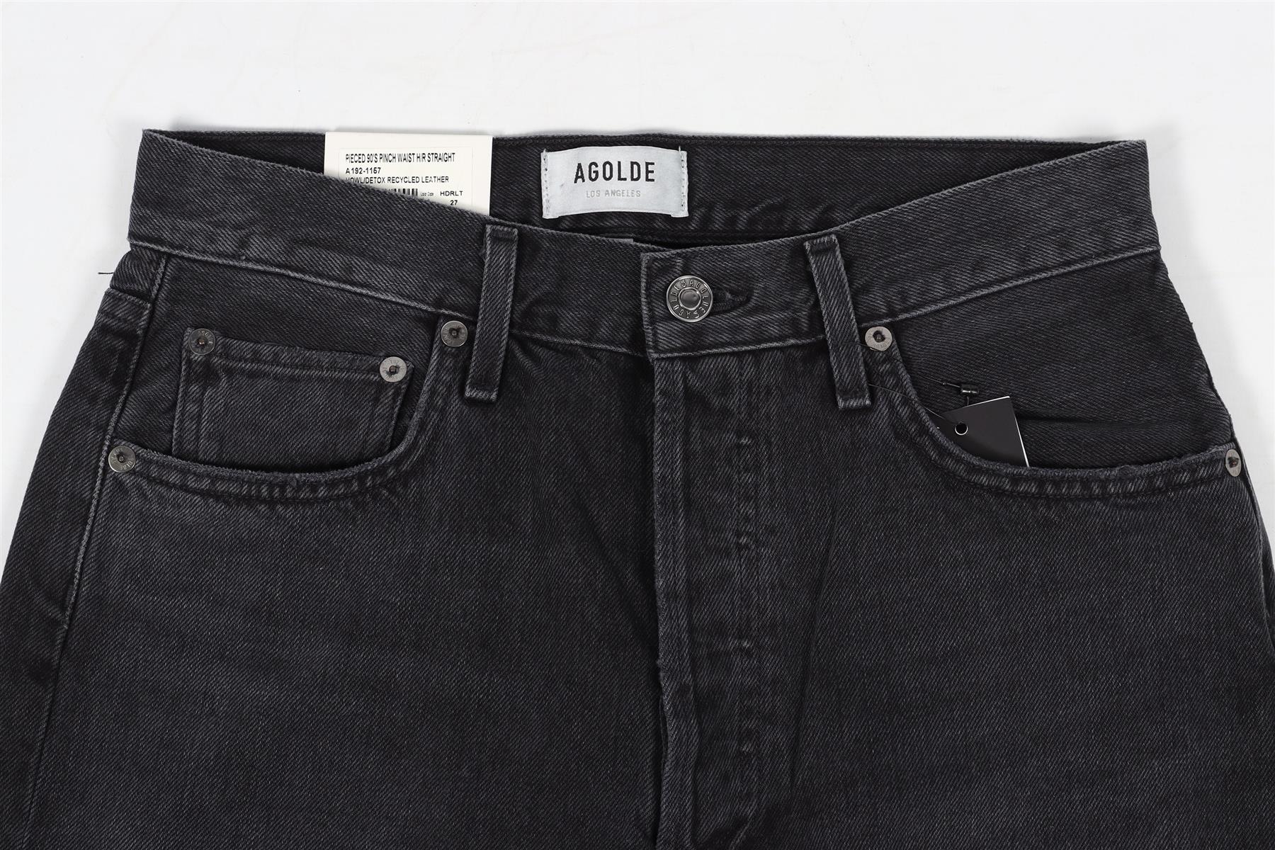 AGOLDE BLACK DENIM AND LEATHER STRAIGHT LEG PANTS W27 UK 8-10 - Image 4