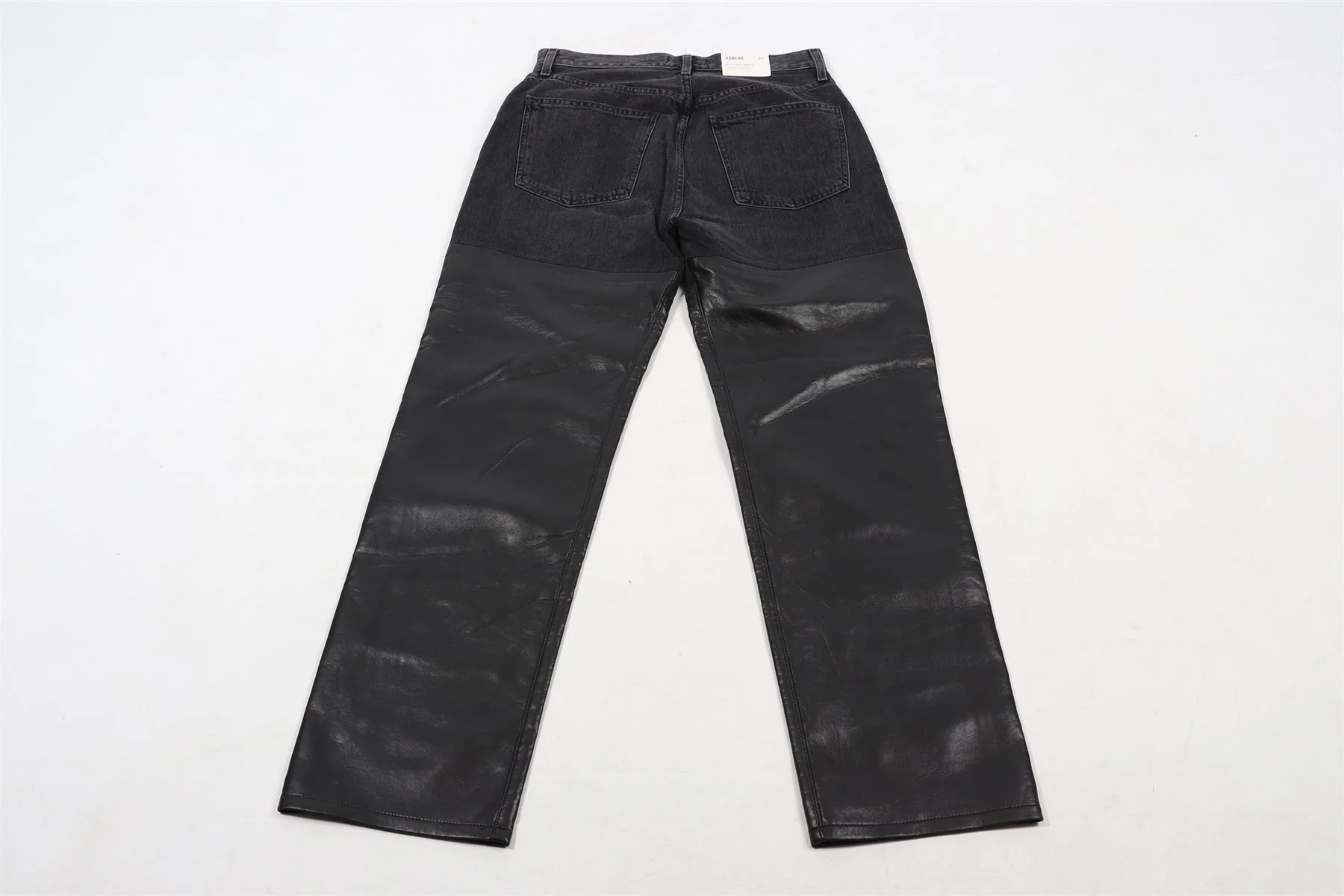 AGOLDE BLACK DENIM AND LEATHER STRAIGHT LEG PANTS W27 UK 8-10 - Image 5