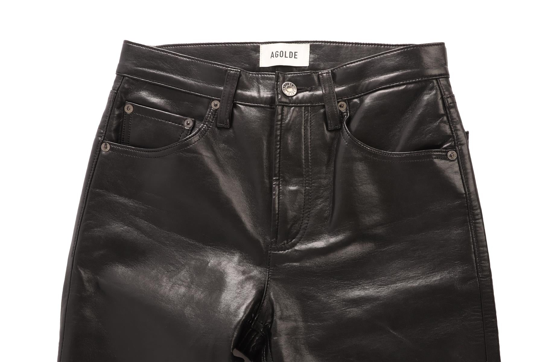 AGOLDE BLACK FAUX LEATHER FLARED PANTS W25 UK 6-8 - Image 3