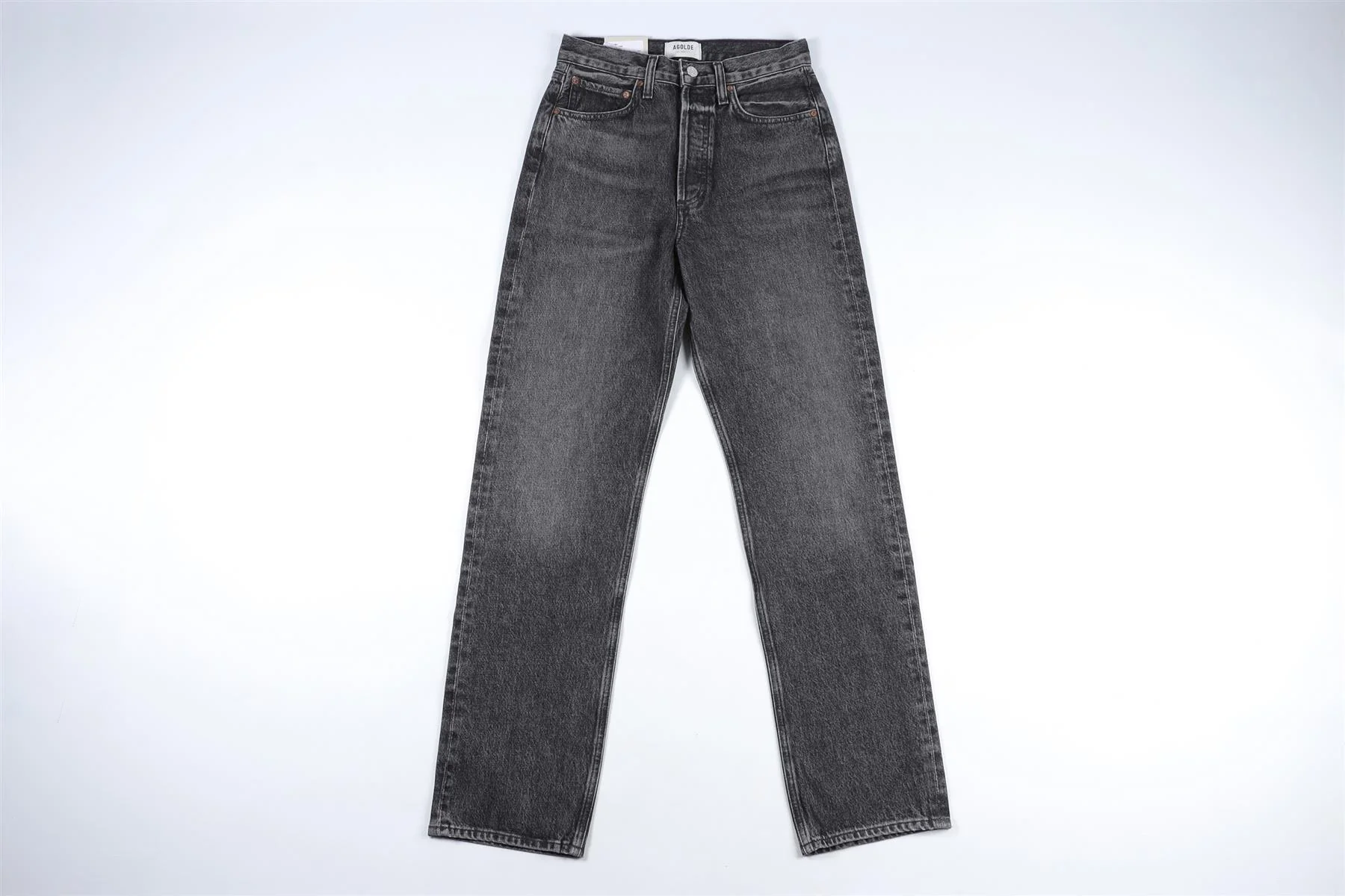 AGOLDE BLACK HIGH RISE STRAIGHT LEG JEANS W24 UK 6 - Image 2