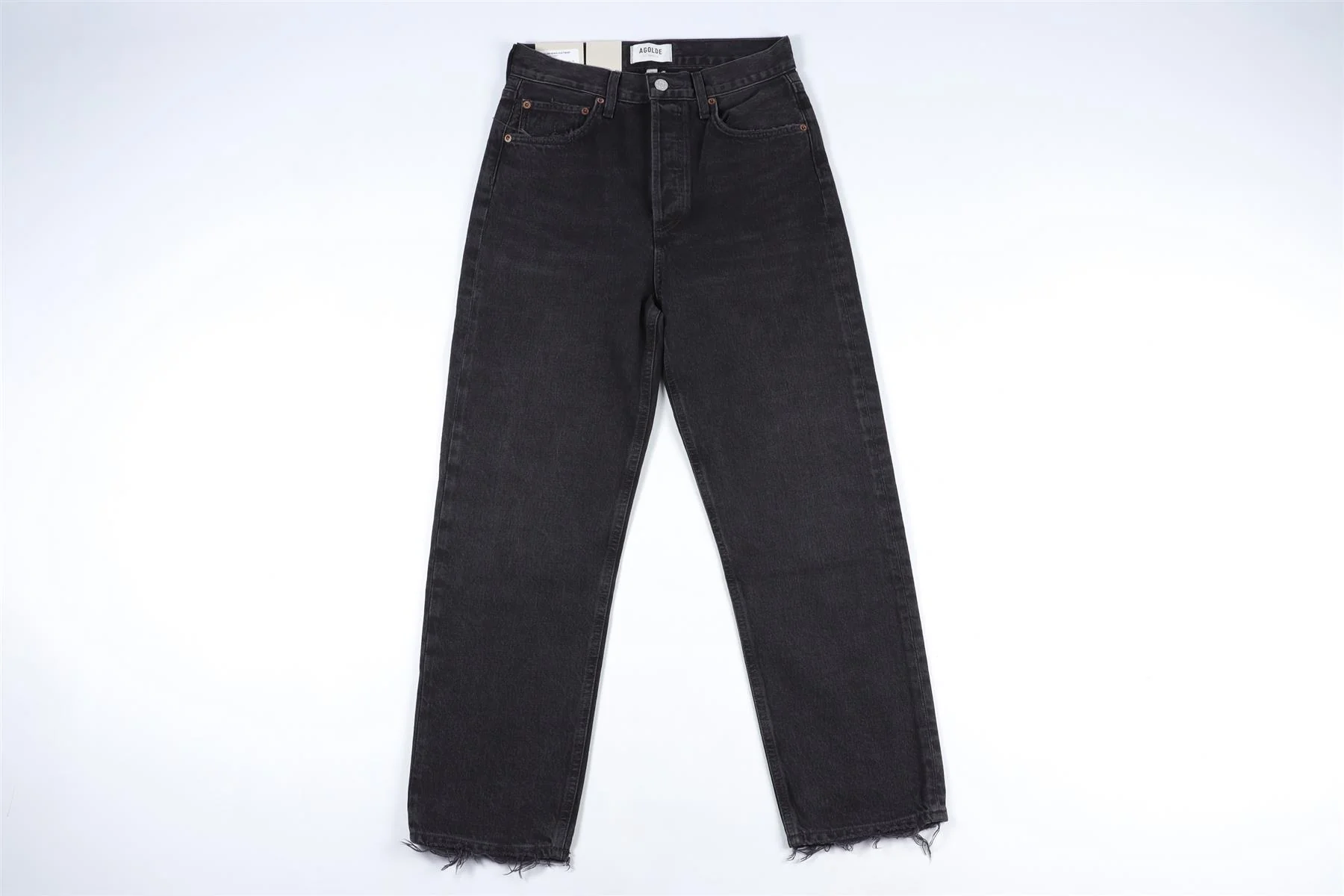AGOLDE BLACK HIGH RISE STRAIGHT LEG JEANS W24 UK 6 - Image 2