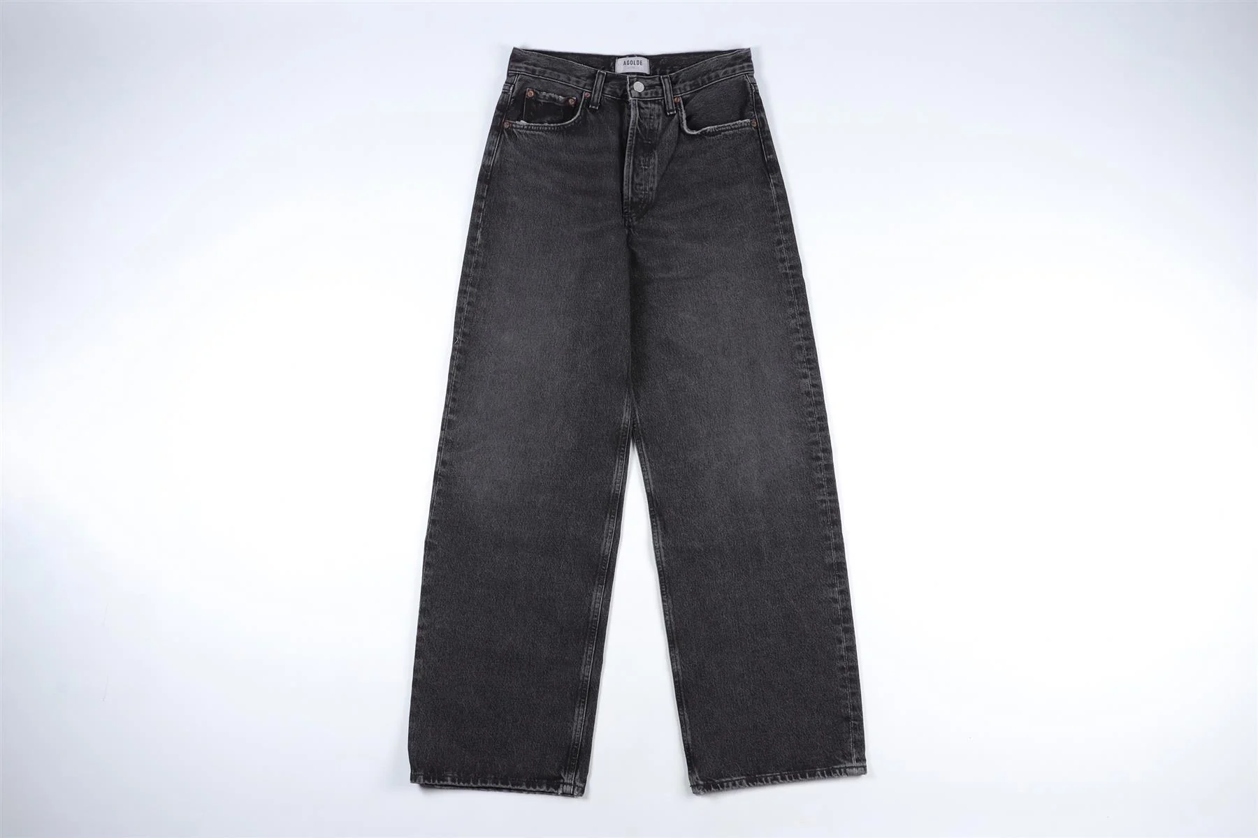 AGOLDE BLACK HIGH RISE WIDE LEG JEANS W24 UK 6 - Image 2