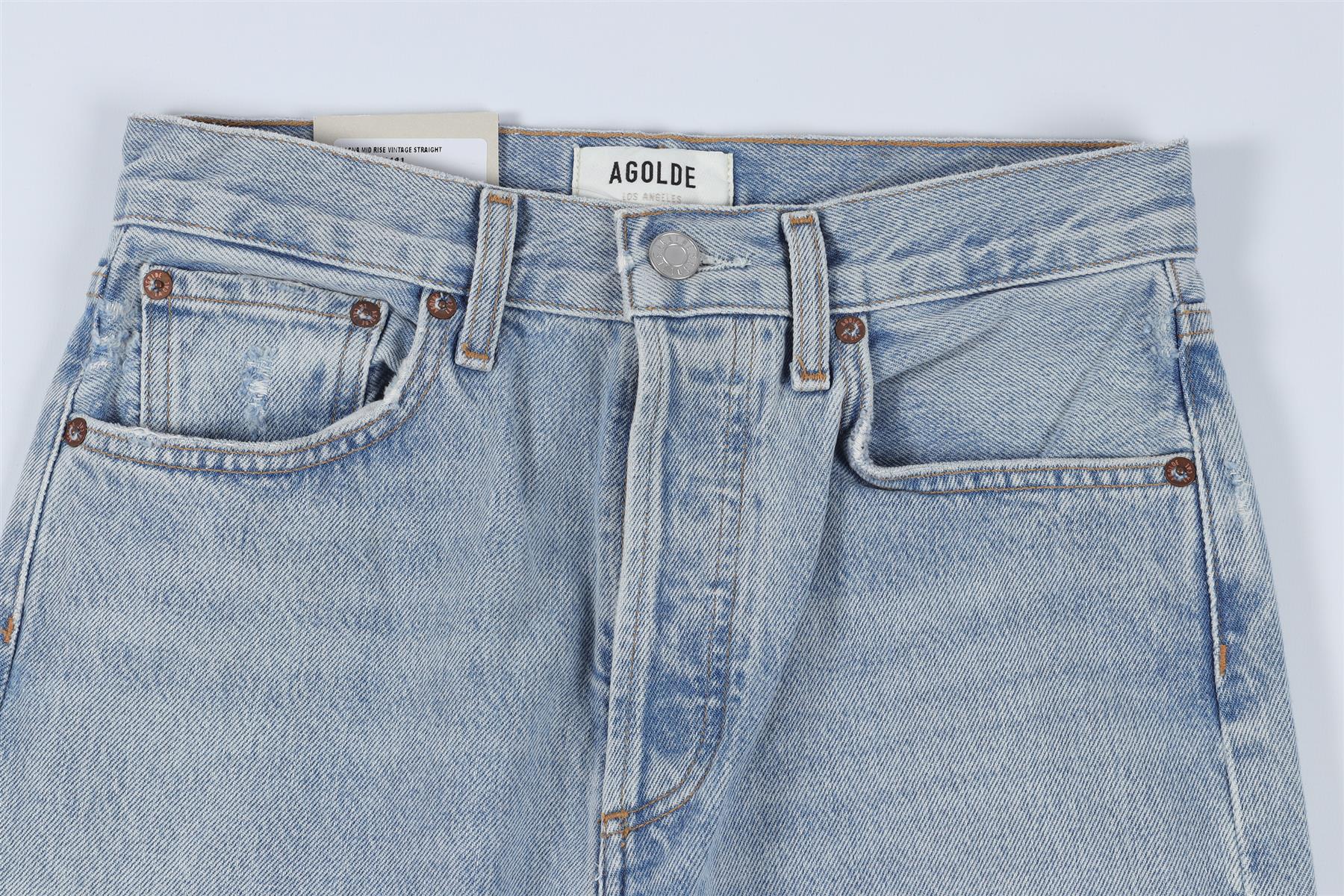 AGOLDE BLUE HIGH RISE STRAIGHT LEG JEANS W24 UK 6 - Image 3