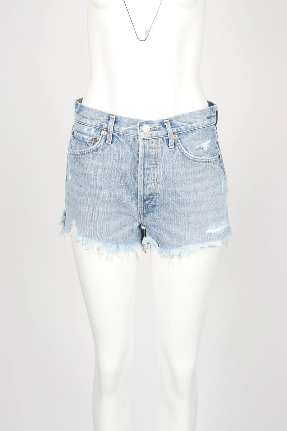 AGOLDE DISTRESSED HIGH RISE DENIM SHORTS W27 UK 8-10 - Image 2
