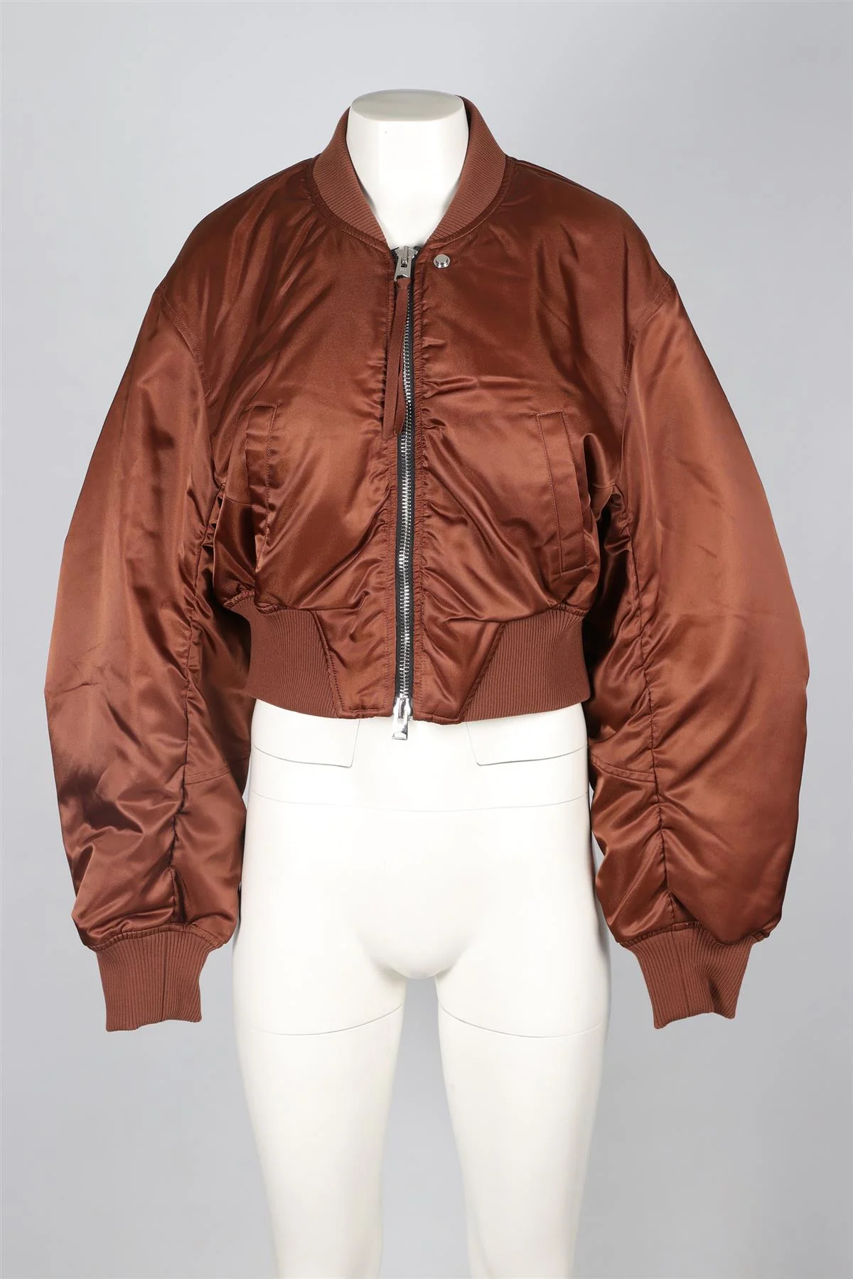 AGOLDE + SHOREDITCH SKI CLUB BROWN SATIN BOMBER JACKET XSMALL - Image 2