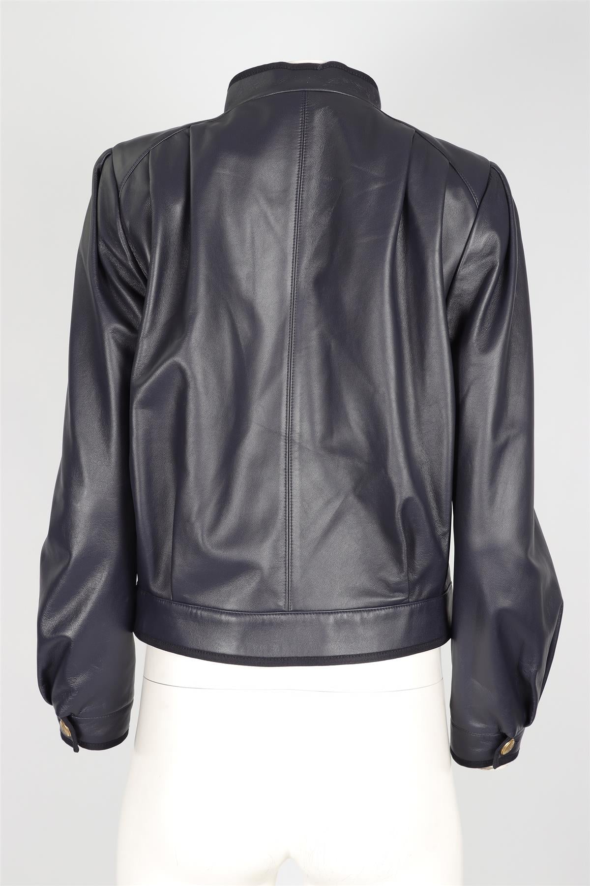 AKRIS NAVY LEATHER JACKET US 4 UK 8 - Image 4