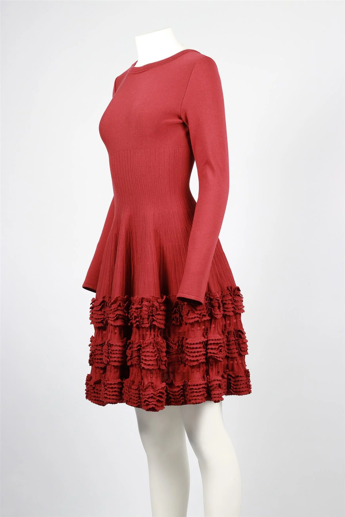 ALAÏA BURGUNDY WOOL BLEND MINI DRESS FR 40 UK 12 - Image 3