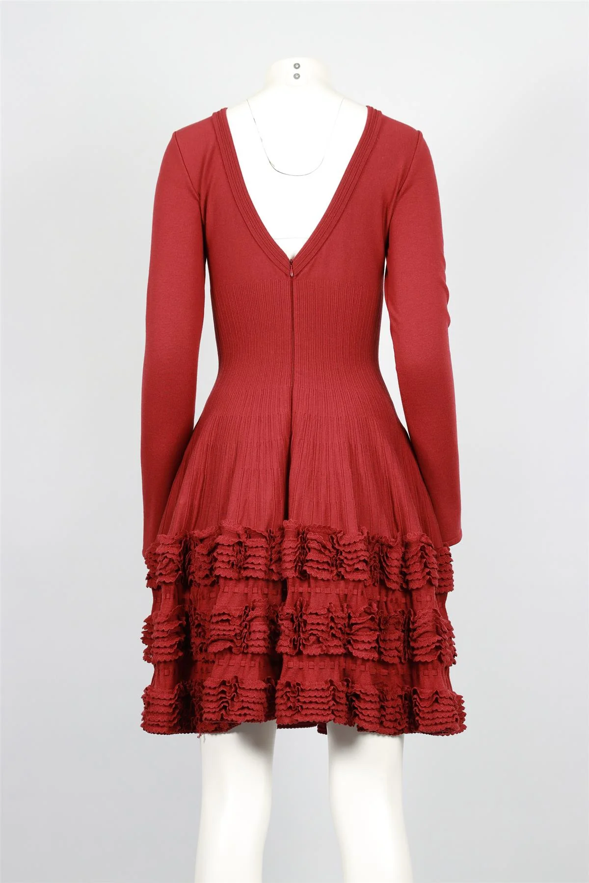 ALAÏA BURGUNDY WOOL BLEND MINI DRESS FR 40 UK 12 - Image 4