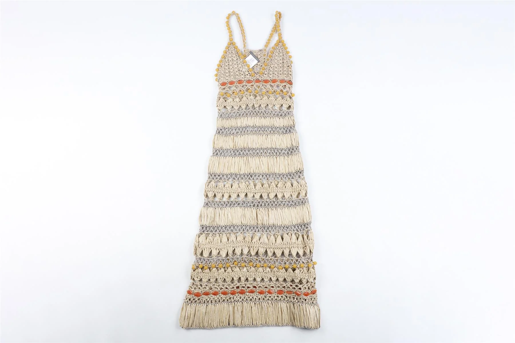 ALBERTA FERRETI BEIGE CROCHET MAXI DRESS UK 8 - Image 2