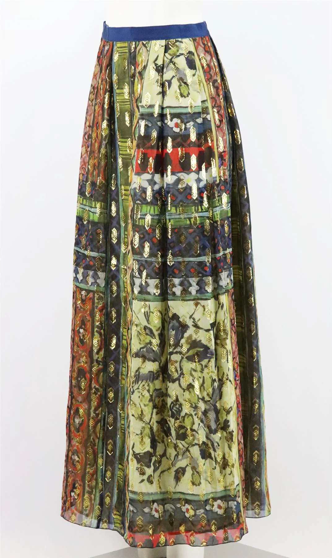 ALBERTA FERRETTI PLEATED PRINTED SILK CHIFFON MAXI SKIRT IT 38 UK 6 - Image 3