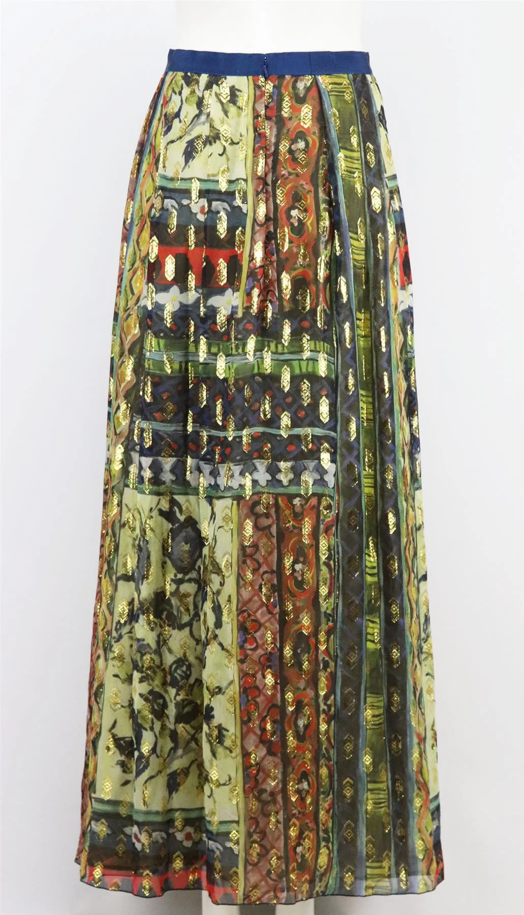 ALBERTA FERRETTI PLEATED PRINTED SILK CHIFFON MAXI SKIRT IT 38 UK 6 - Image 4