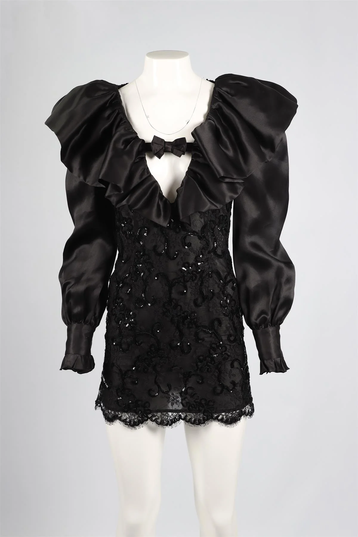 ALESSANDRA RICH BLACK LACE AND SILK MINI DRESS SMALL - Image 2