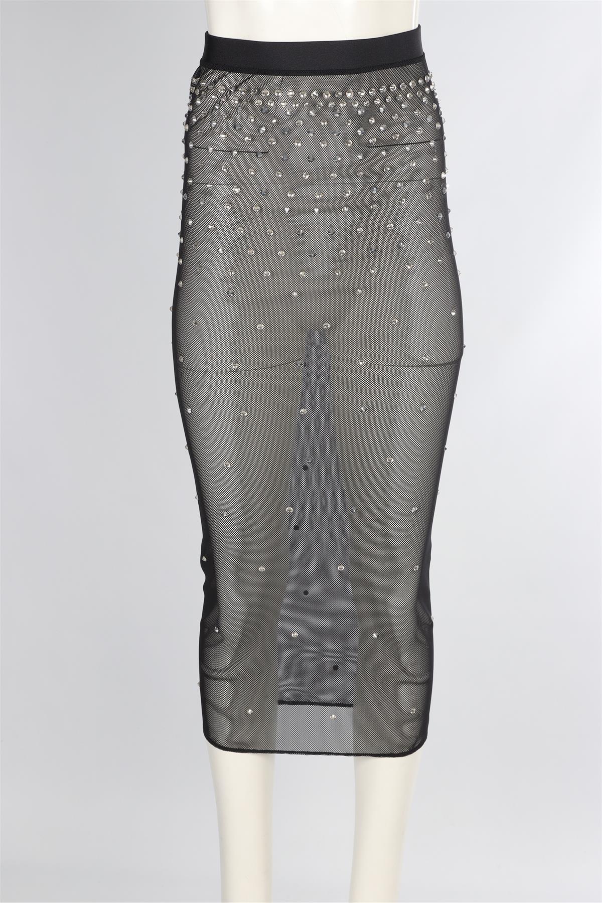 ALESSANDRA RICH BLACK MESH MIDI SKIRT IT 40 UK 8 - Image 2