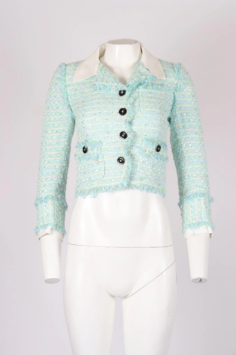 ALESSANDRA RICH CROPPED TWEED COTTON BLEND BLAZER IT 38 UK 6 - Image 2