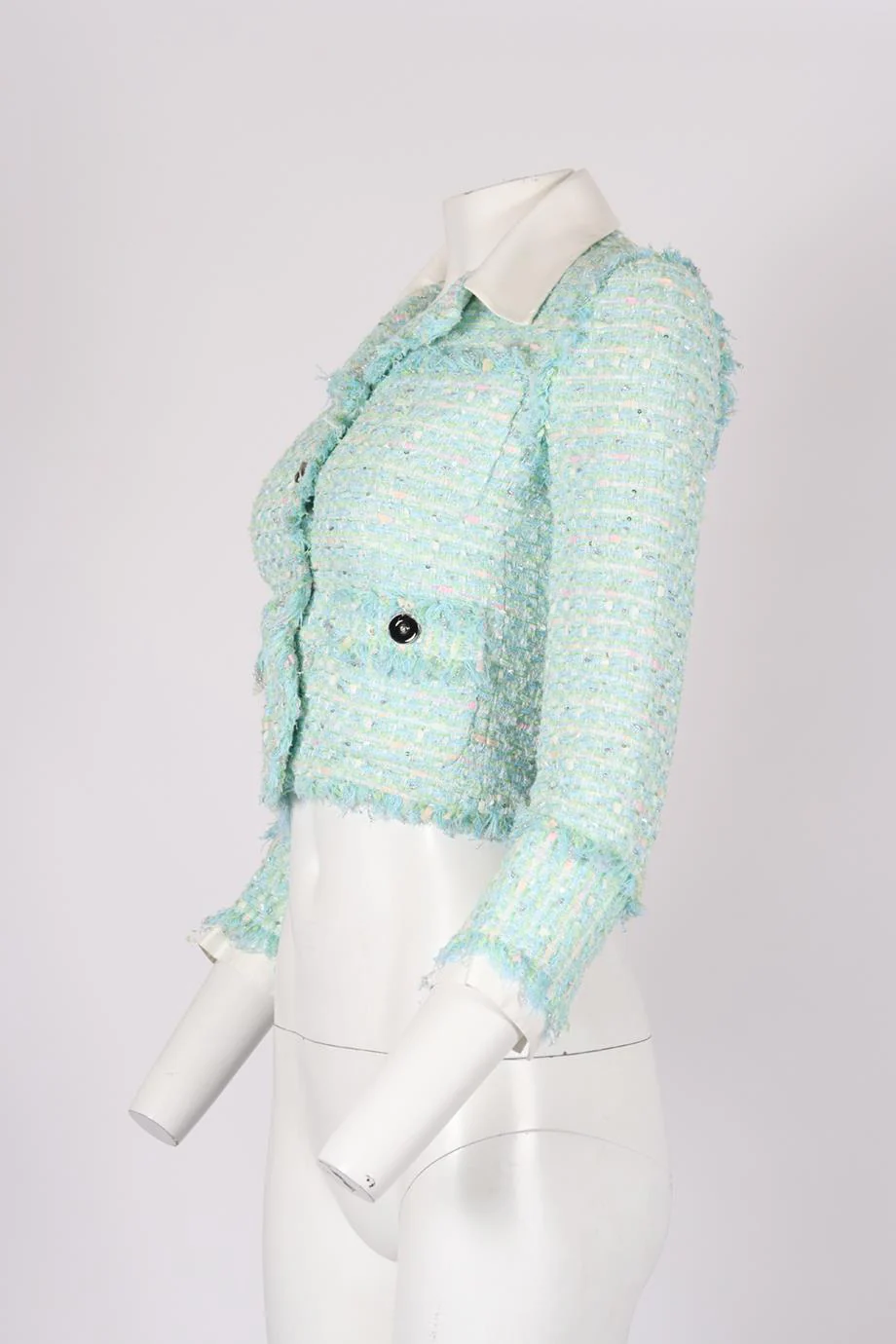 ALESSANDRA RICH CROPPED TWEED COTTON BLEND BLAZER IT 38 UK 6 - Image 3