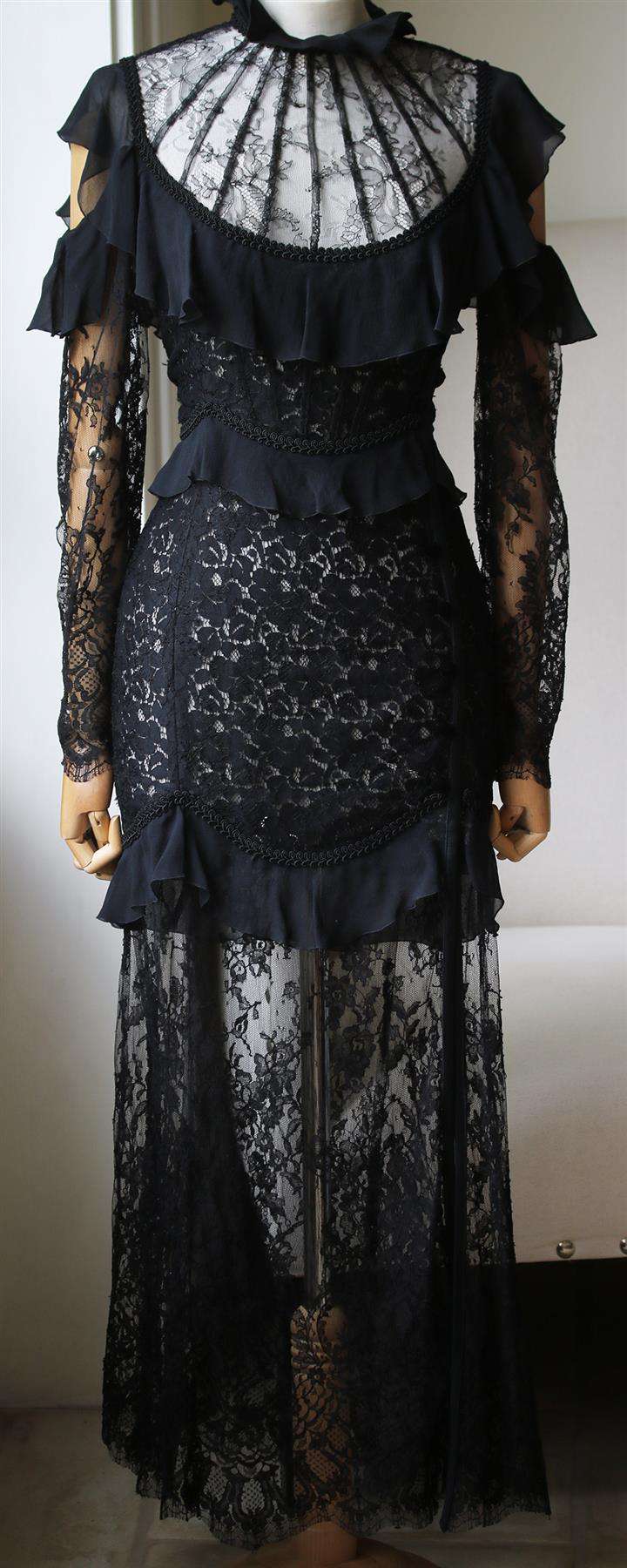 ALESSANDRA RICH CUTOUT RUFFLED CHANTILLY LACE GOWN IT 40 UK 8 - Image 2