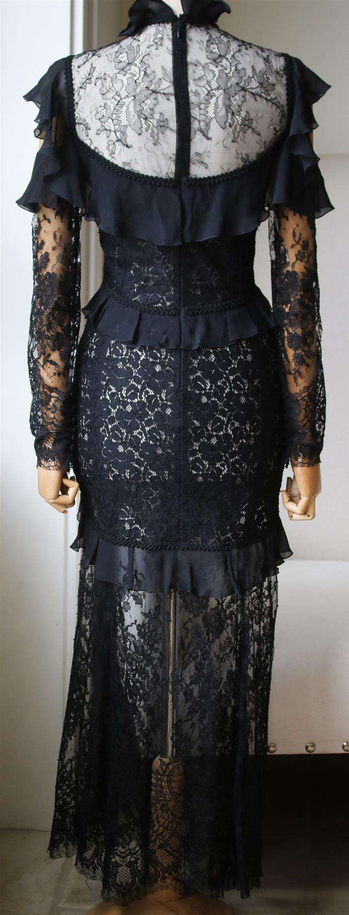 ALESSANDRA RICH CUTOUT RUFFLED CHANTILLY LACE GOWN IT 40 UK 8 - Image 4