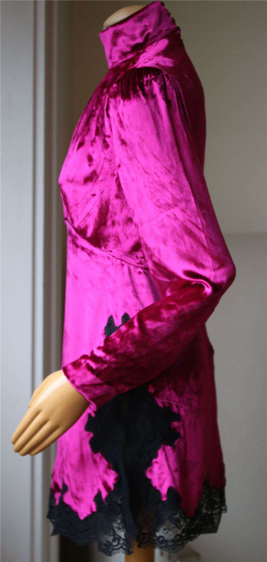 ALESSANDRA RICH LACE-TRIMMED VELVET MINI DRESS IT 40 UK 8 - Image 6