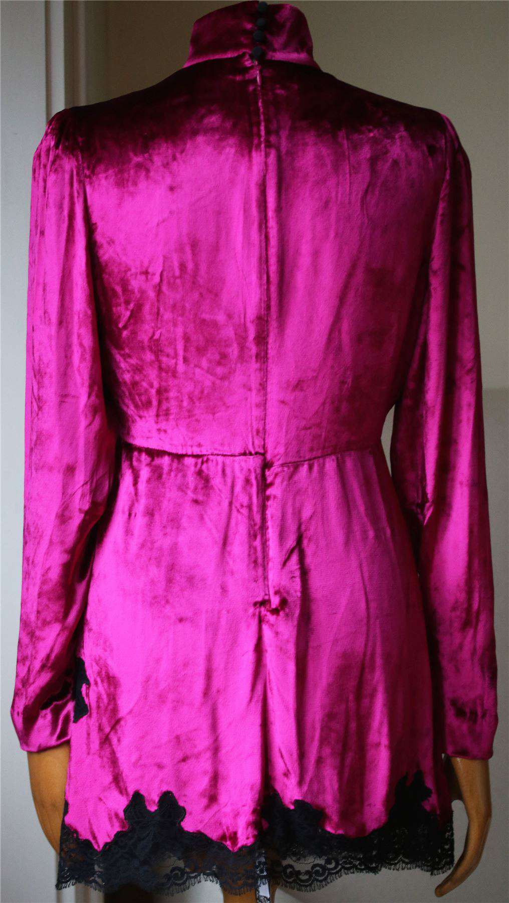 ALESSANDRA RICH LACE-TRIMMED VELVET MINI DRESS IT 40 UK 8 - Image 7