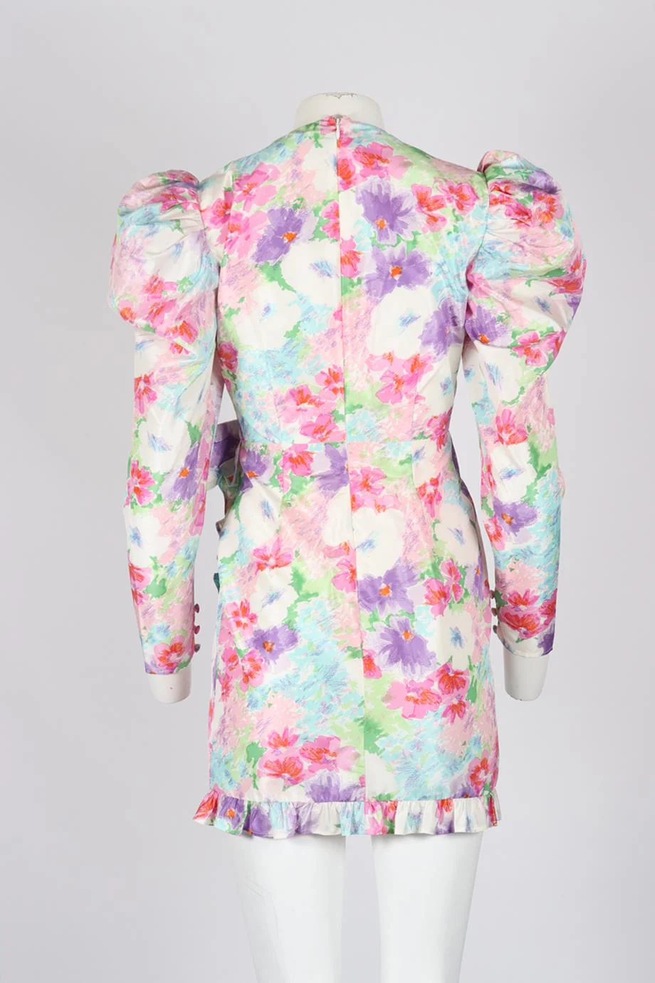 ALESSANDRA RICH RUFFLED FLORAL PRINT SILK MINI DRESS IT 40 UK 8 - Image 4
