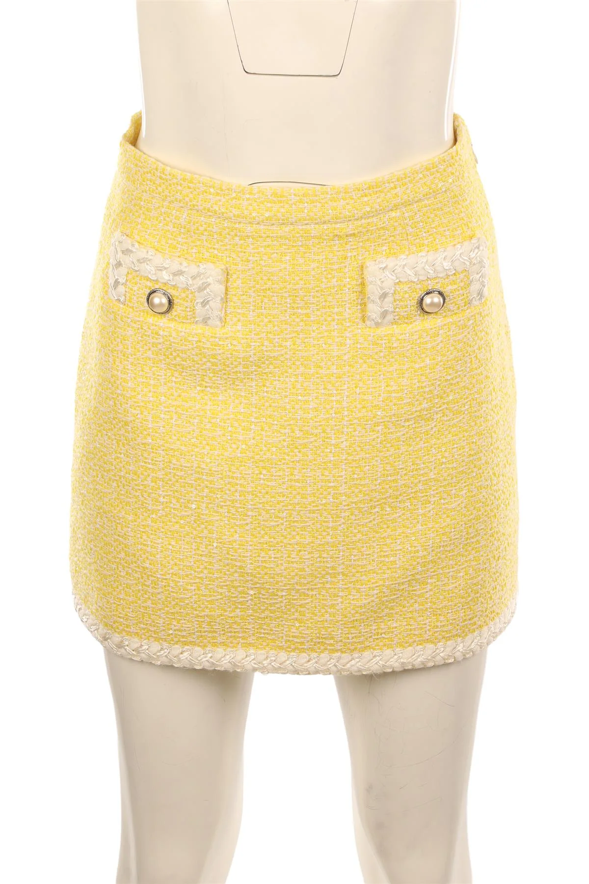 ALESSANDRA RICH YELLOW TWEED MINI SKIRT IT 40 UK 8 - Image 2