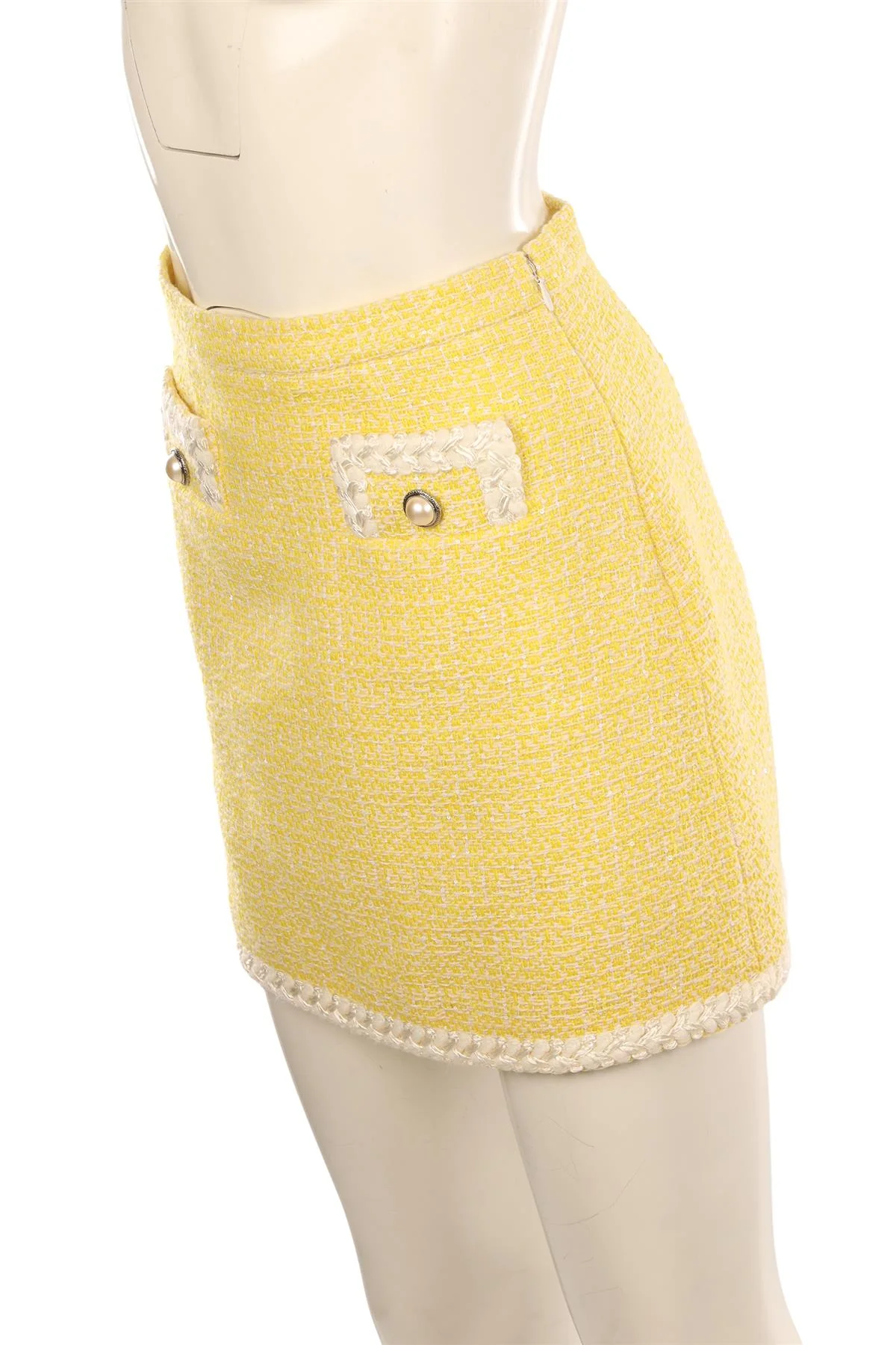 ALESSANDRA RICH YELLOW TWEED MINI SKIRT IT 40 UK 8 - Image 3