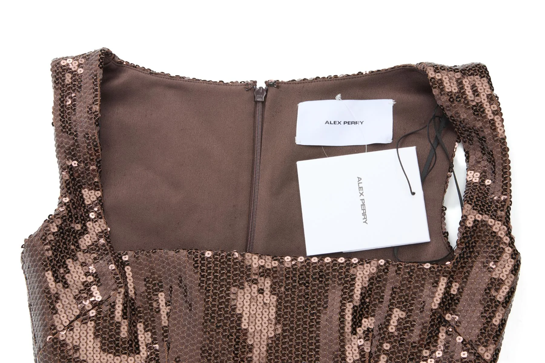 ALEX PERRY BROWN SEQUIN MINI DRESS US 0 UK 4 - Image 3