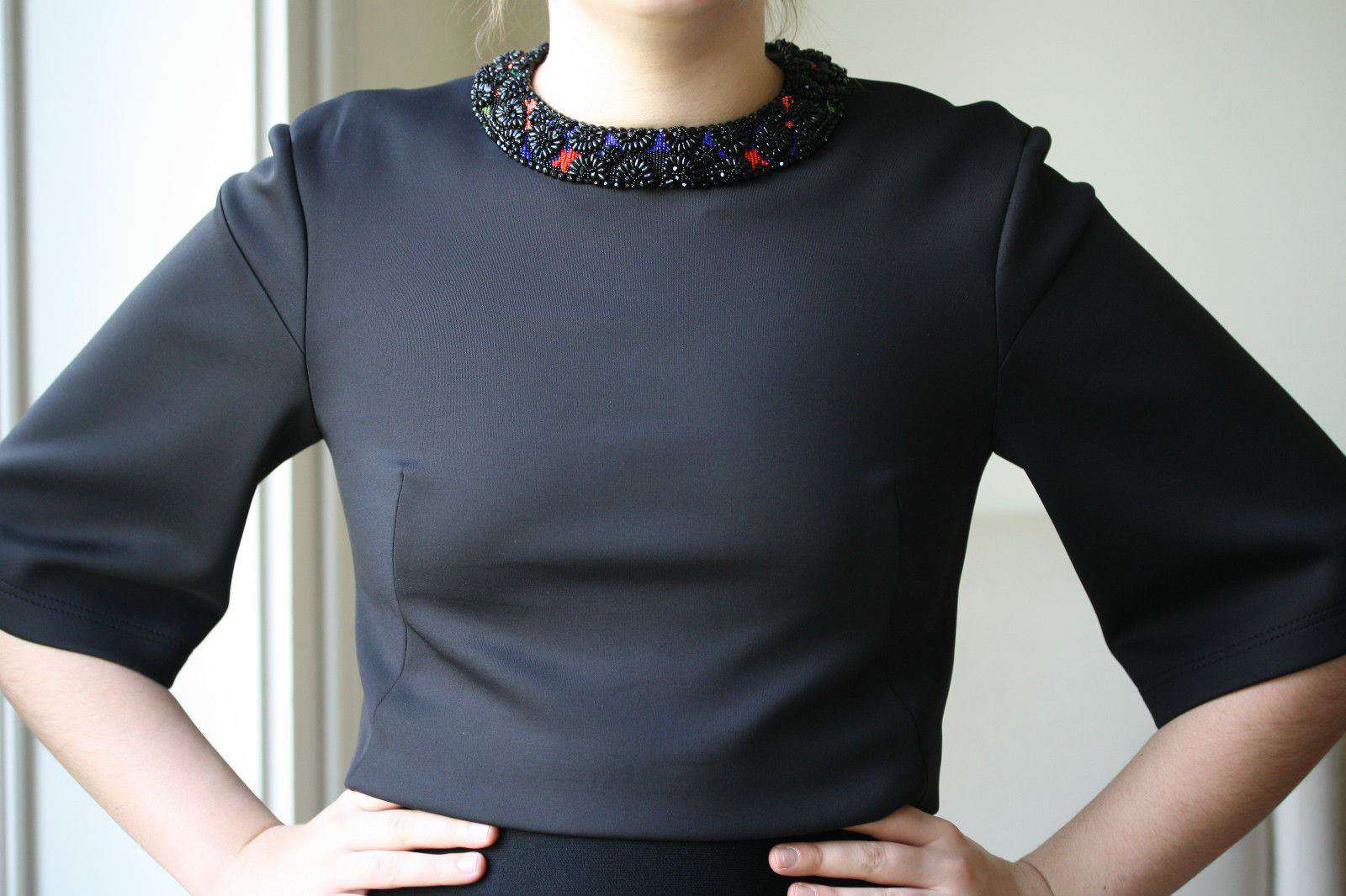 ALEXANDER MCQUEEN BLACK BEADED NECKLINE SCUBA TOP IT 40 UK 8 - Image 5