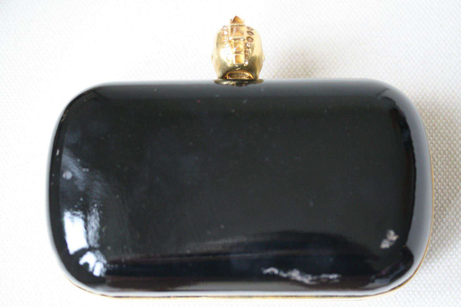 ALEXANDER MCQUEEN BLACK SKULL GLOSSED LEATHER BOX CLUTCH - Image 6